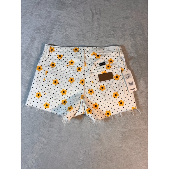 Wrangler White Floral Polka Dot Printed Jean Shorts Yellow Flowers Size 26 - Picture 2 of 7